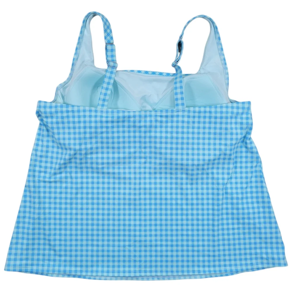 Lands End Square Neck Tankini Womens Plus 22W Swimsuit Top‎ Blue Gingham Check